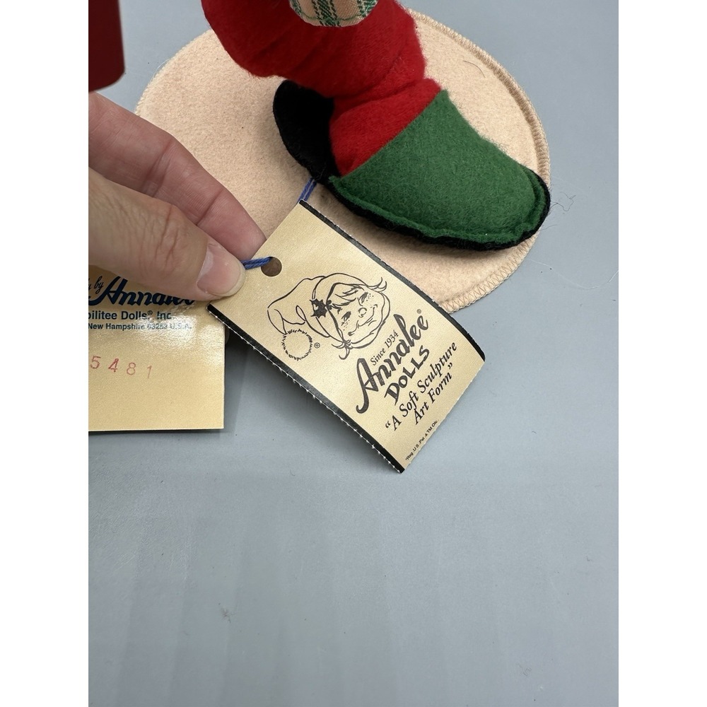 Vintage 1996 Annalee Doll Santa Claus Painting Toy Boat Apron, 12" With Tags - Picture 7 of 11
